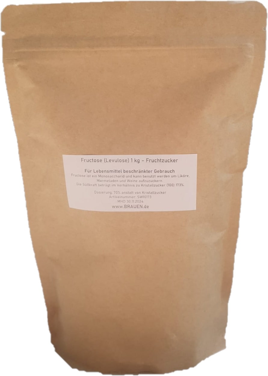 Fructose verpackt im praktischen wiederverschließbaren Standbodenbeutel