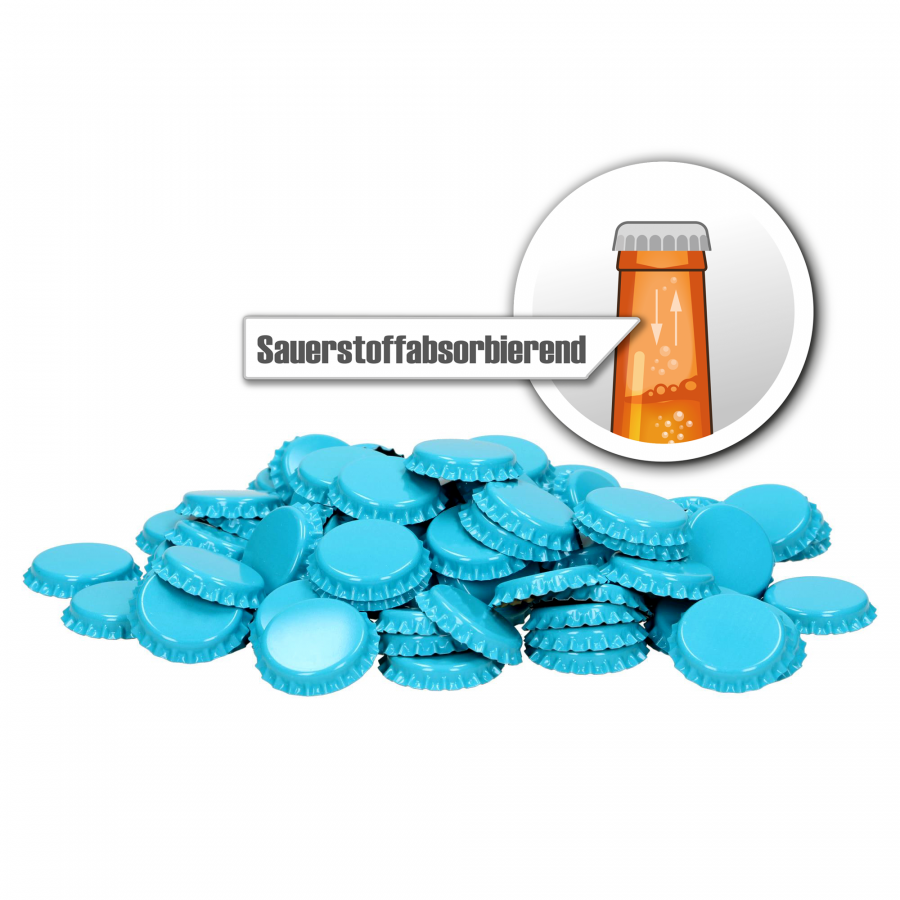100 Stück Kronkorken 26 mm - sauerstoffabsorbierend hellblau - Kronenkorken